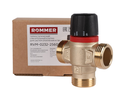 ROMMER RVM-0232-256025 Термостатический смесительный клапан для систем отопления и ГВС 1  НР 35-60°С KV 2,5 (боковое смешивание)