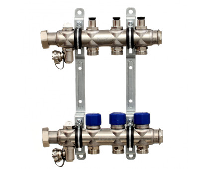 Коллекторная группа ELSEN, 1", 12 контуров, размер отвода-3/4", с вентилями, нержавеющая сталь