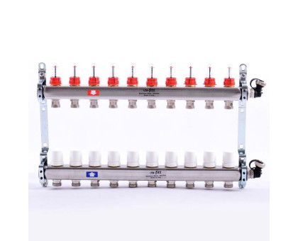 Коллекторная группа из нержавеющей стали с термостатическими вентилями и расходомерами UNI-FITT 1"x3/4"ЕК 10 выходов