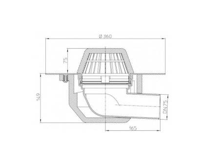 Кровельная воронка Hutterer & Lechner для ПВХ-мембран, горизонтальный выпуск, DN 75