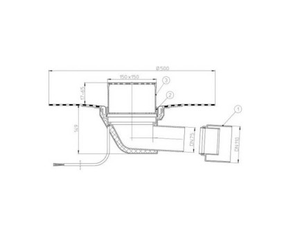 Кровельная воронка Hutterer & Lechner (горизонтальный выпуск) с электроподогревом, проходная, DN 75/110