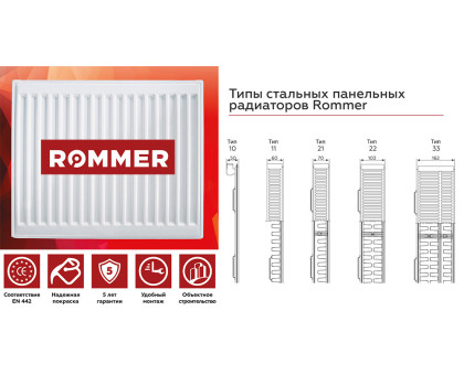 Стальной панельный радиатор Rommer Ventil 21x300x1200