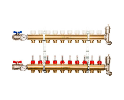 Распределительный коллектор Stout из латуни с расходомерами 10 вых. (SMB-0473-000010)